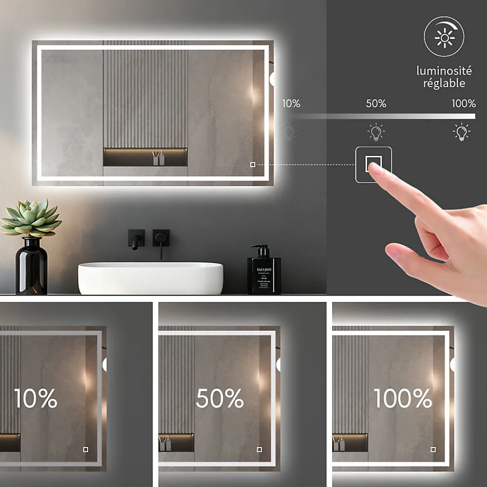 Mon Beau bain Miroir LED Réversible pour Salle de Bain 80x100 cm - Anti-Buée avec Interrupteur Tactile
