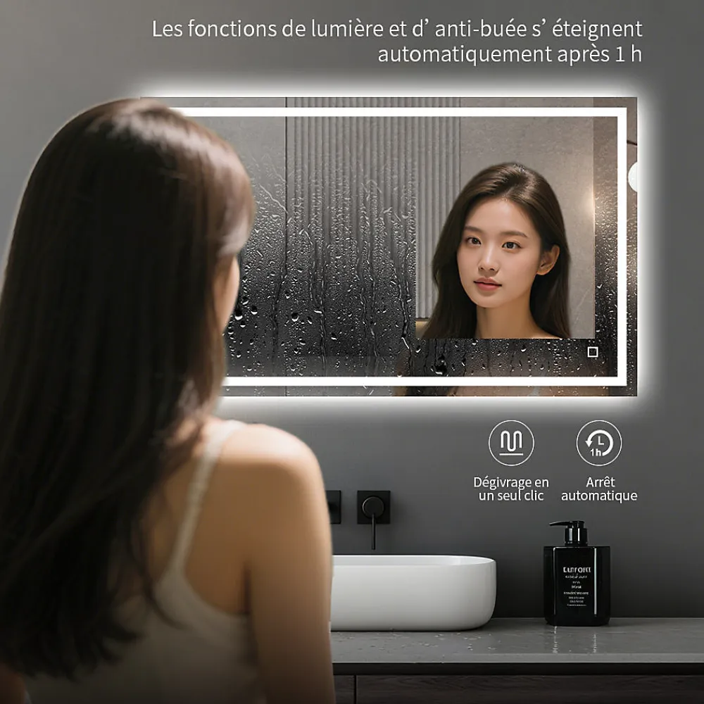 Mon Beau bain Miroir LED Réversible pour Salle de Bain 80x100 cm - Anti-Buée avec Interrupteur Tactile