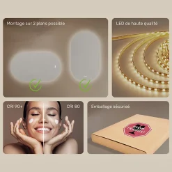 Artforma Miroir LED Salle de Bain - - Ovale - 120x70cm - LED Dual + interrupteur tactile + anti-buée