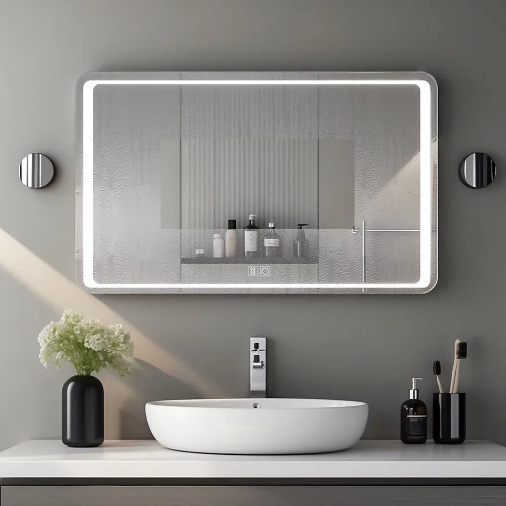 Miroir Lumineux|Saniland Miroir LED Salle de bain 120x70cm avec horloge digitale et hauts parleurs Bluetooth