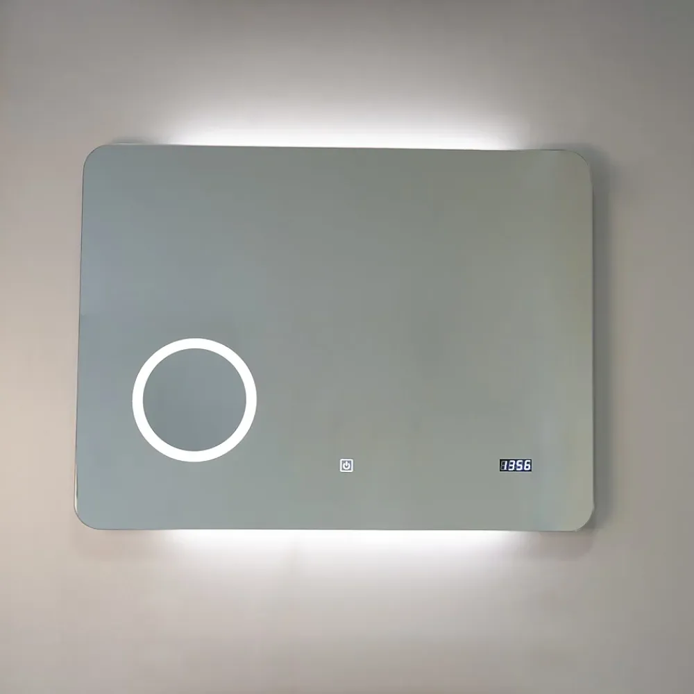 Miroir Grossissant Lumineux|Kiamami Valentina Miroir Led 80X60 Avec Horloge Numérique Et Lentille De Grossissement