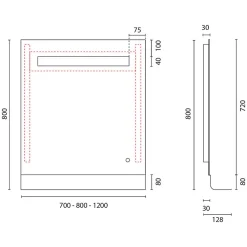 Cuisibane Miroir lumineux antibuée ETAL 70x80 cm avec tablette de rangement