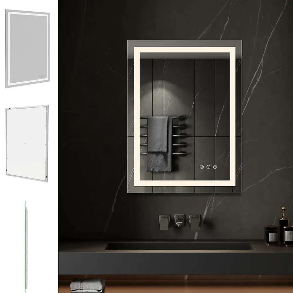 Saniverre Miroir lumineux CIMEO 70 x 90 cm (ou 90x70) LED 2100 lms, antibuée + intensité & couleur réglables salle de bain -