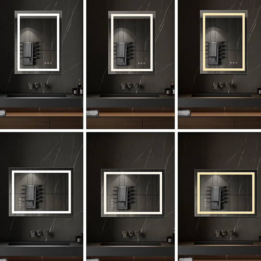 Saniverre Miroir lumineux CIMEO 70 x 90 cm (ou 90x70) LED 2100 lms, antibuée + intensité & couleur réglables salle de bain -