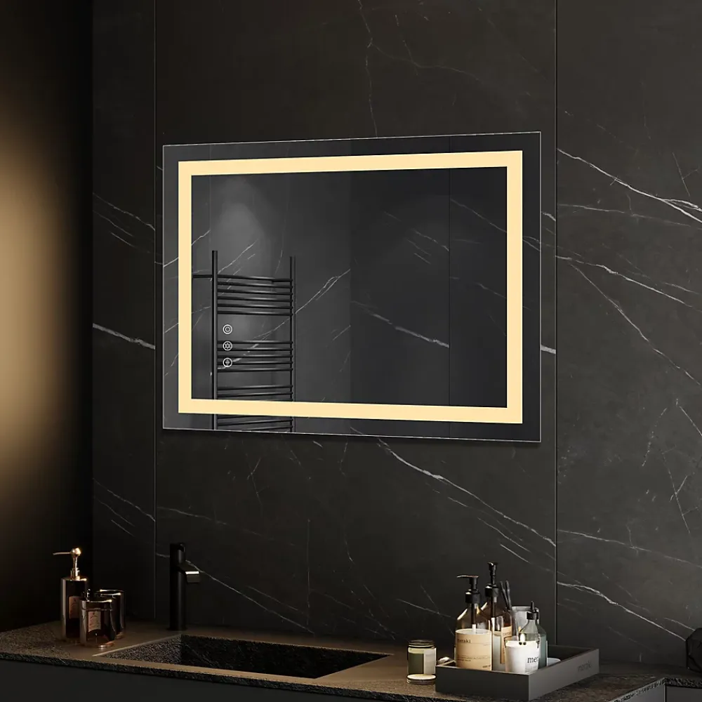 Saniverre Miroir lumineux CIMEO 70 x 90 cm (ou 90x70) LED 2100 lms, antibuée + intensité & couleur réglables salle de bain -