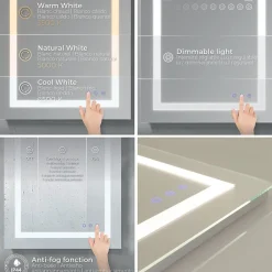 Miroir Lumineux|Saniverre Miroir lumineux CIMEO 90 x 100 cm (ou 100x90) LED 2100 lms, antibuée + intensité & couleur réglables salle de bain -