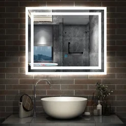 Miroir Lumineux|AICA Sanitaire Miroir lumineux dimmable, 70x50cm, avec mémoire, salle de bain anti-buée, 6000k blanc froid, IP44,
