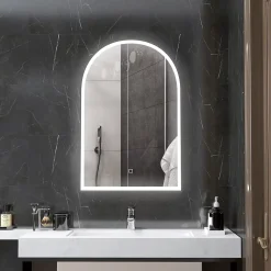 Miroir Lumineux|Homcom Miroir lumineux LED arqué de salle de bain 90 x 60 cm - tactile, réglable, anti-buée - alu noir