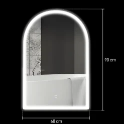 Miroir Lumineux|Homcom Miroir lumineux LED arqué de salle de bain 90 x 60 cm - tactile, réglable, anti-buée - alu noir