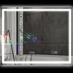 Miroir Lumineux|Homcom Miroir lumineux LED salle de bain 100x80cm bluetooth interrupteur tactile lumière réglable 3 couleurs fonction antibuée mémoire