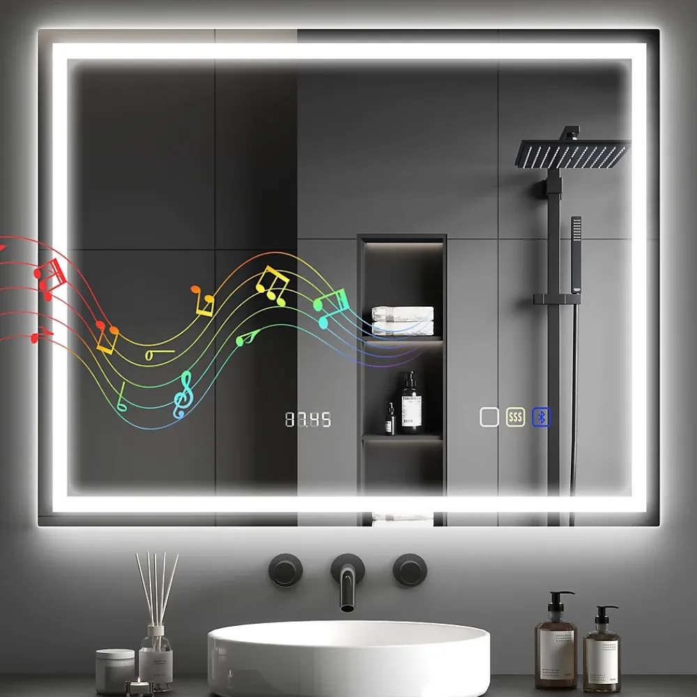 Miroir Lumineux|Homcom Miroir lumineux LED salle de bain 100x80cm bluetooth interrupteur tactile lumière réglable 3 couleurs fonction antibuée mémoire