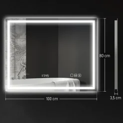 Miroir Lumineux|Homcom Miroir lumineux LED salle de bain 100x80cm bluetooth interrupteur tactile lumière réglable 3 couleurs fonction antibuée mémoire