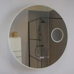 Créazur France Miroir lumineux rond RONDINARA Diamètre 80cm - antibuée, horloge et loupe