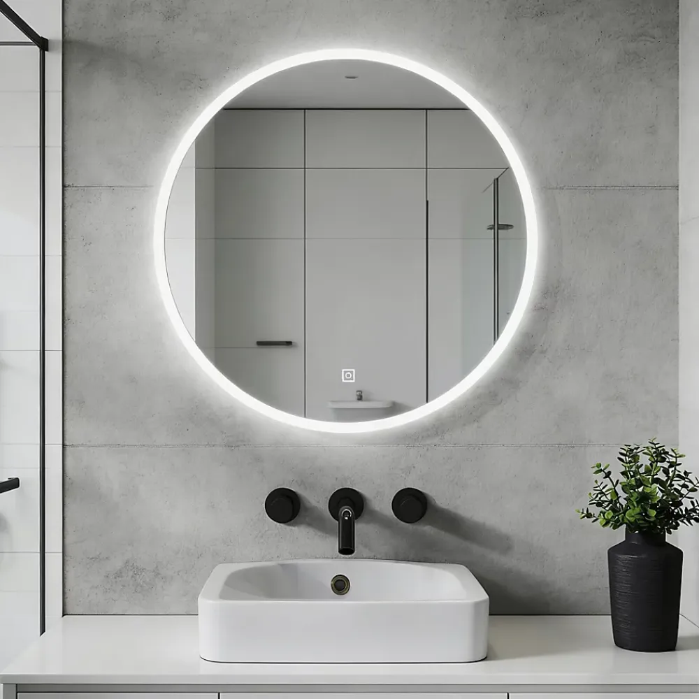 Mon Beau bain Miroir lumineux salle de bains rond 80x80 cm - Anti-Buée , Mémoire, LED,Miroir salle de bains