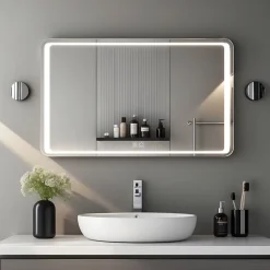 Miroir Lumineux|Saniland Miroir lumineux 90x65 pour salle de bain antibuée boutons tactiles lumière froide