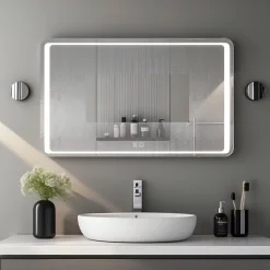 Miroir Lumineux|Saniland Miroir lumineux 90x65 pour salle de bain antibuée boutons tactiles lumière froide
