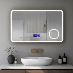 Saniland Miroir lumineux 160x800 pour salle de bain avec zone grossissante et hauts parleurs Bluetooth