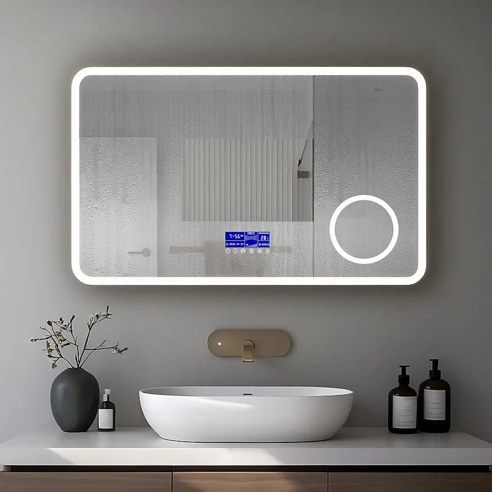 Saniland Miroir lumineux 160x800 pour salle de bain avec zone grossissante et hauts parleurs Bluetooth
