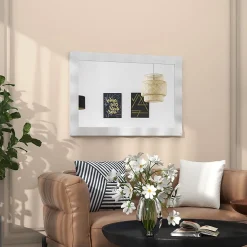 Giantex Miroir Mural 106 x 71,5 cm, Cadre en Bois d'Hévéa, Miroir de Courtoisie à Suspension, pour Salle de Bain, Salon, Entrée, Blanc