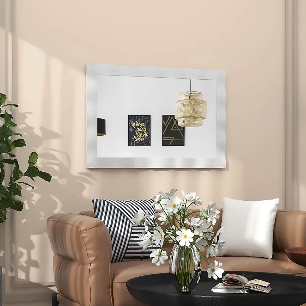 Giantex Miroir Mural 106 x 71,5 cm, Cadre en Bois d'Hévéa, Miroir de Courtoisie à Suspension, pour Salle de Bain, Salon, Entrée, Blanc