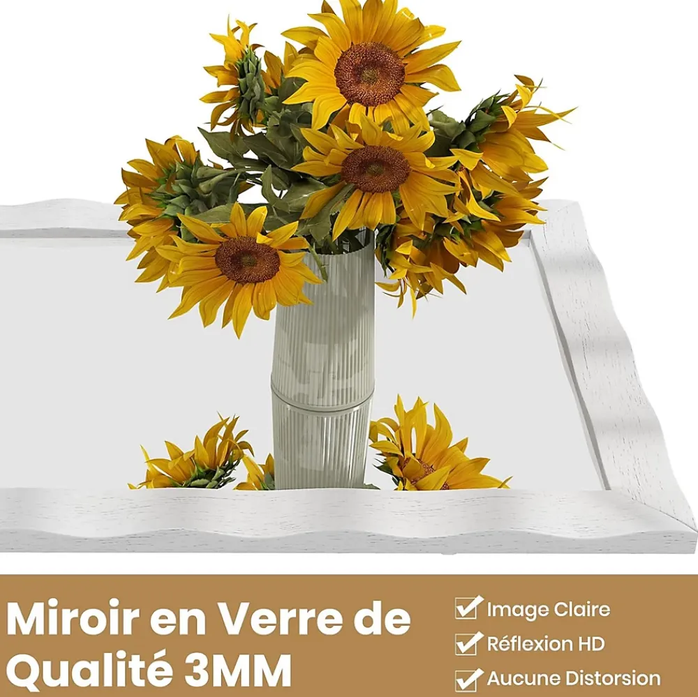 Giantex Miroir Mural 106 x 71,5 cm, Cadre en Bois d'Hévéa, Miroir de Courtoisie à Suspension, pour Salle de Bain, Salon, Entrée, Blanc