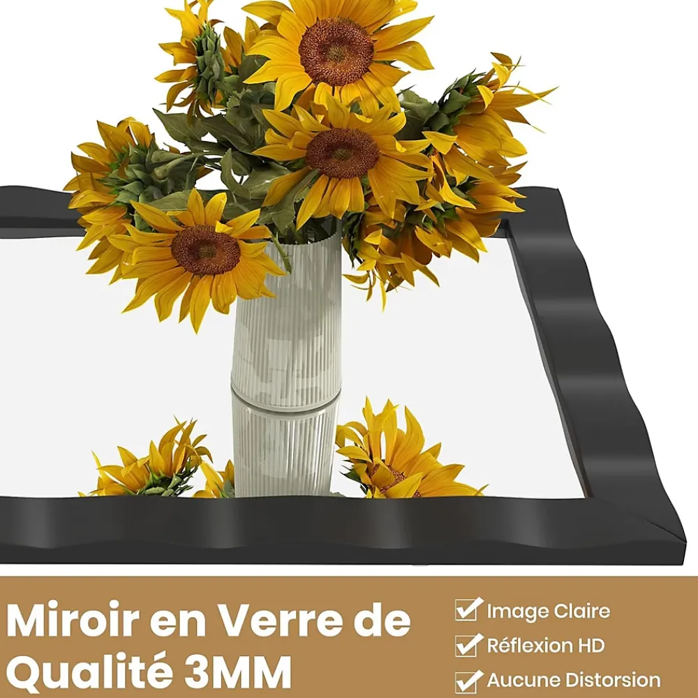 Miroir Grossissant|Giantex Miroir Mural 106 x 71,5 cm,Cadre en Bois d'Hévéa, Miroir de Courtoisie à Suspension, pour Salle de Bain, Salon, Entrée, Noir