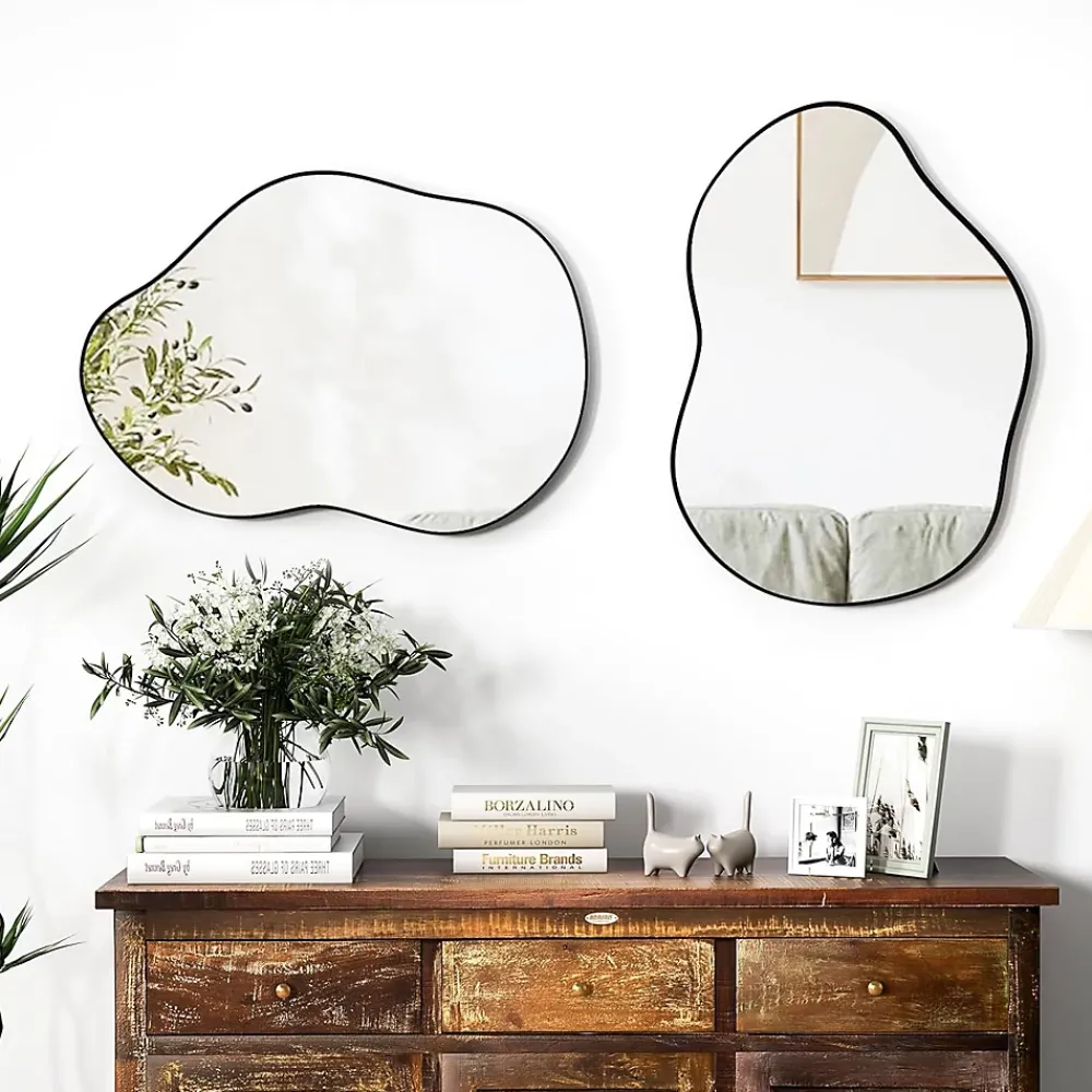 Giantex Miroir Mural Décoratif, avec Réflexion HD Claire, Cadre en Bois 2 Méthodes de Suspension pour Entrée,Salon(Or,78 x 56,5cm) (Noir)