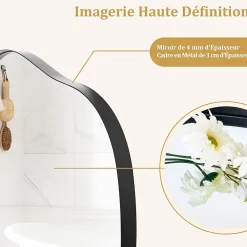 Giantex Miroir Mural Décoratif, avec Réflexion HD Claire, Cadre en Bois 2 Méthodes de Suspension pour Entrée,Salon(Or,78 x 56,5cm) (Noir)