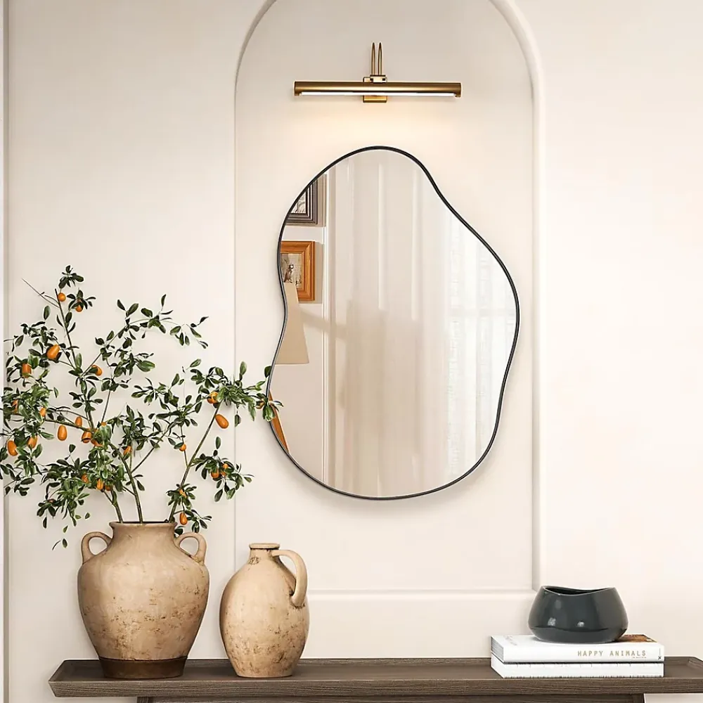 Giantex Miroir Mural Décoratif, avec Réflexion HD Claire, Cadre en Bois 2 Méthodes de Suspension pour Entrée,Salon(Or,78 x 56,5cm) (Noir)