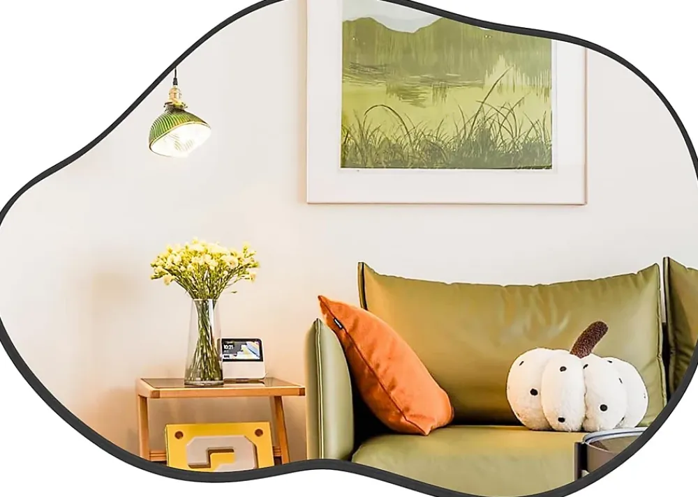 Giantex Miroir Mural Décoratif, avec Réflexion HD Claire, Cadre en Bois 2 Méthodes de Suspension pour Entrée,Salon(Or,78 x 56,5cm) (Noir)