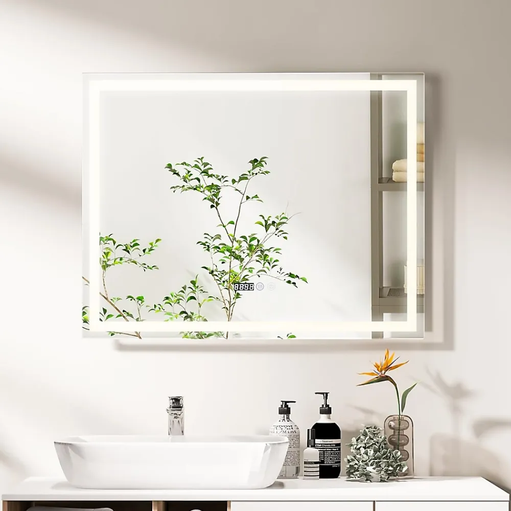 Miroir Lumineux|Giantex Miroir Mural de Salle de Bain LED Antibuée avec Interrupteur Tactile 3 Couleurs Luminosité Réglable Rectangulaire