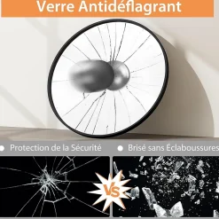 Miroir Simple|Giantex Miroir Mural de Salle de Bain Cadre en Métal Verre Argenté Film Antidéflagrant Miroir Rond de 61CM pour la Décoration