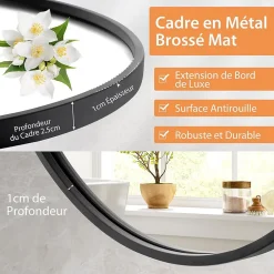 Miroir Simple|Giantex Miroir Mural de Salle de Bain Cadre en Métal Verre Argenté Film Antidéflagrant Miroir Rond de 61CM pour la Décoration