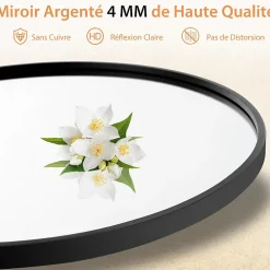 Miroir Simple|Giantex Miroir Mural de Salle de Bain Cadre en Métal Verre Argenté Film Antidéflagrant Miroir Rond de 61CM pour la Décoration
