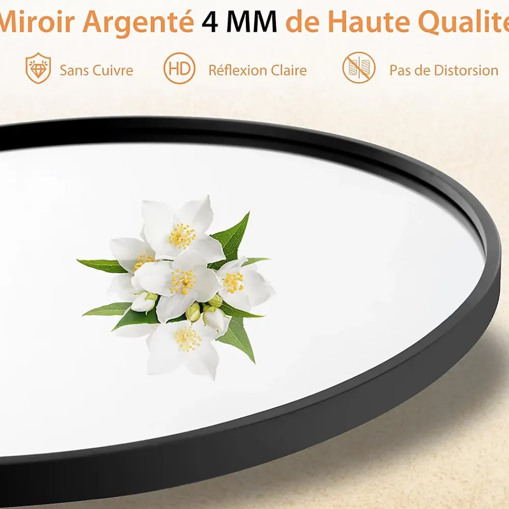 Miroir Simple|Giantex Miroir Mural de Salle de Bain Cadre en Métal Verre Argenté Film Antidéflagrant Miroir Rond de 61CM pour la Décoration