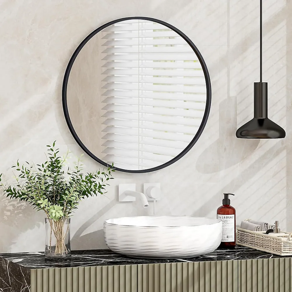 Miroir Simple|Giantex Miroir Mural de Salle de Bain Cadre en Métal Verre Argenté Film Antidéflagrant Miroir Rond de 61CM pour la Décoration