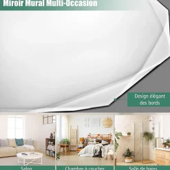 Miroir Simple|Giantex Miroir Mural de Salle de Bain Film Antidéflagrant Vis d'Expansion et Crochets de Suspension Miroir de Maquillage Rond