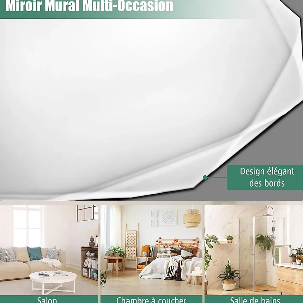Miroir Simple|Giantex Miroir Mural de Salle de Bain Film Antidéflagrant Vis d'Expansion et Crochets de Suspension Miroir de Maquillage Rond