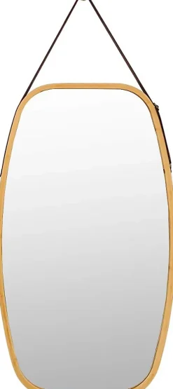 Giantex Miroir Mural en Aluminium avec Cadre en Bambou,Grand Miroir avec Film Antideflagrant, Arrondie avec Cadre en Bambou,
