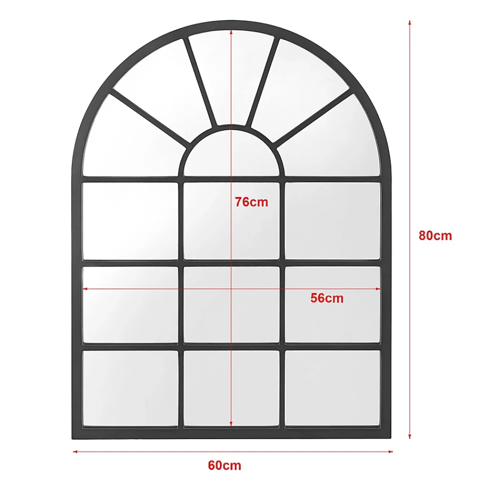 Helloshop26 Miroir mural forme fenêtre arrondie 80 noir