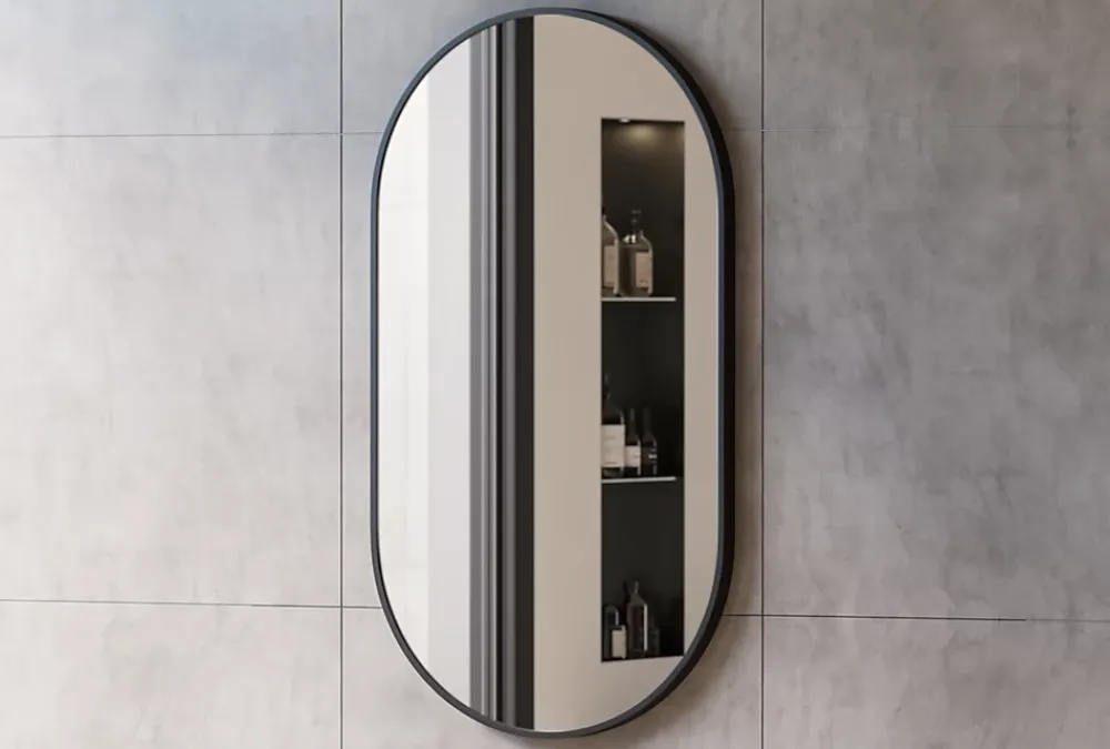Miroir Simple|Bernstein Miroir mural oval design de salle de bain avec cadre en aluminium noir - 8144B - 55x100cm