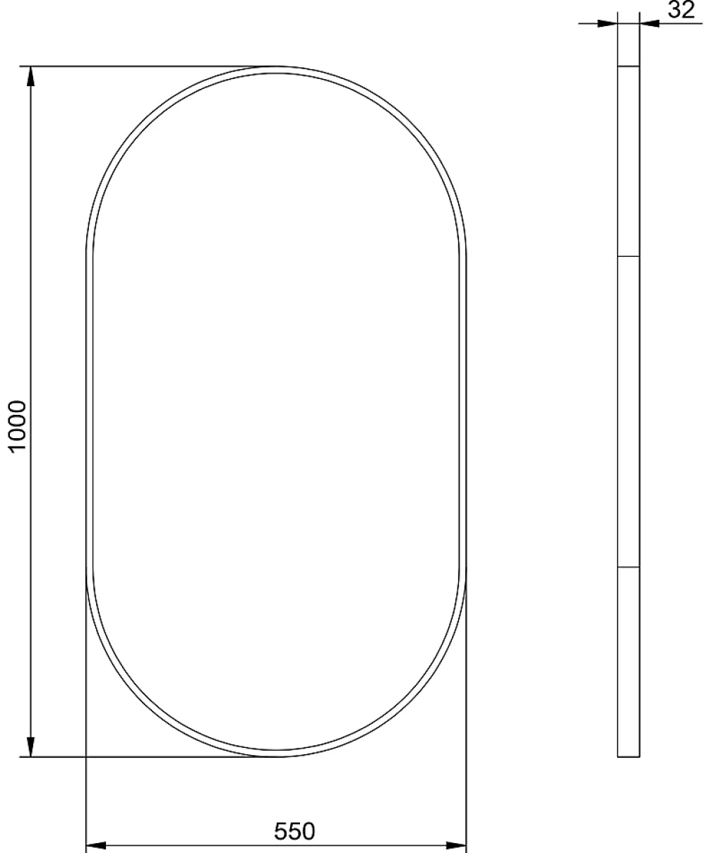 Miroir Simple|Bernstein Miroir mural oval design de salle de bain avec cadre en aluminium noir - 8144B - 55x100cm