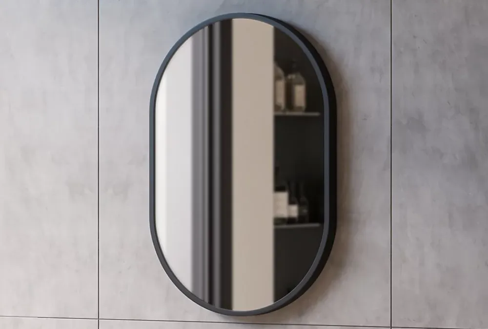 Miroir Simple|Bernstein Miroir mural oval design de salle de bain avec cadre en aluminium noir - 8144B - 40x60cm