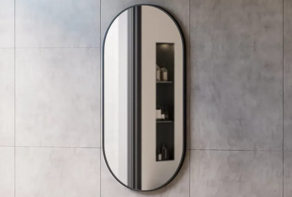 Bernstein Miroir mural oval design de salle de bain avec cadre en aluminium noir - 8144B - 60x120cm