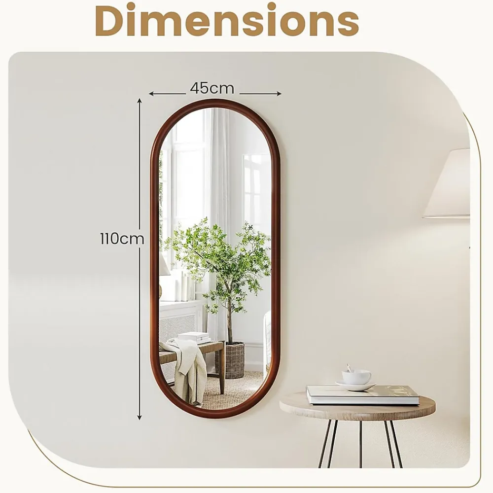 Miroir Grossissant|Giantex Miroir Mural Peu Encombrant,avec Cadre en Bois Massif,Miroir HD,4 Crochets de Fixation,pour Salon,Chambre, Balcon, Entrée, Noyer