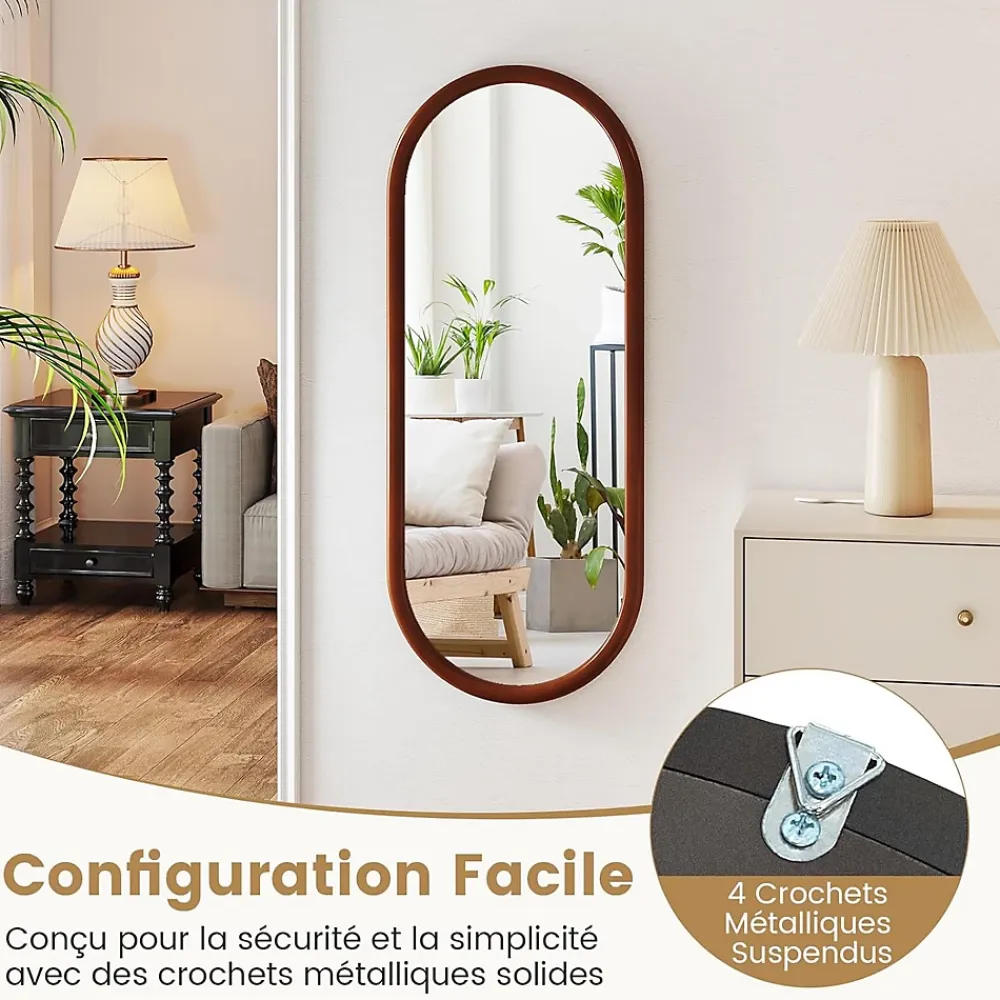 Miroir Grossissant|Giantex Miroir Mural Peu Encombrant,avec Cadre en Bois Massif,Miroir HD,4 Crochets de Fixation,pour Salon,Chambre, Balcon, Entrée, Noyer