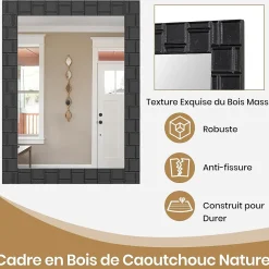 Miroir Grossissant|Giantex Miroir Mural Rectangulaire 80 x 60 Cm (L x l) avec Cadre en Bois d'Hévéa Naturel,Crochets Métalliques, pour Salle de Bain,Chambre