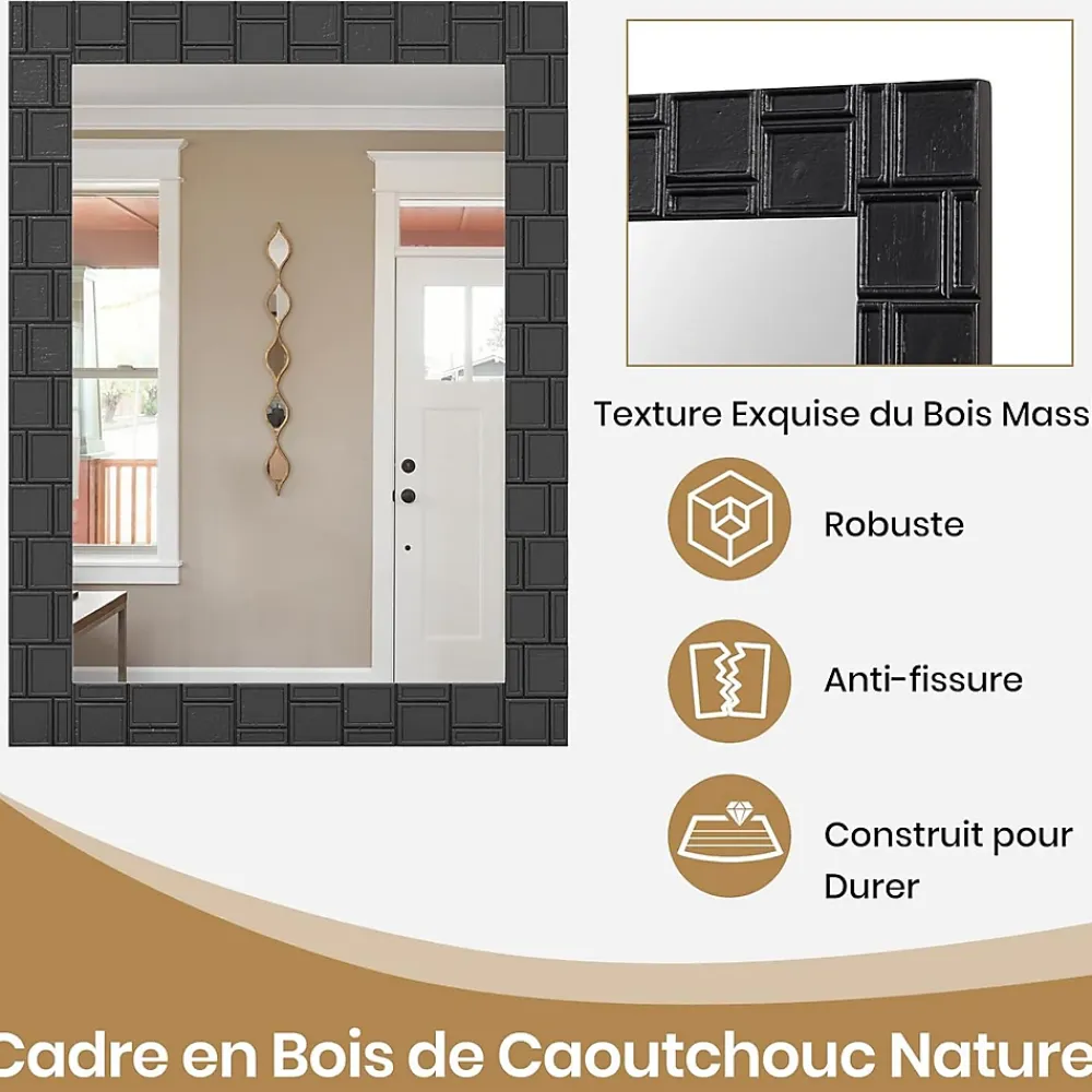 Miroir Grossissant|Giantex Miroir Mural Rectangulaire 80 x 60 Cm (L x l) avec Cadre en Bois d'Hévéa Naturel,Crochets Métalliques, pour Salle de Bain,Chambre