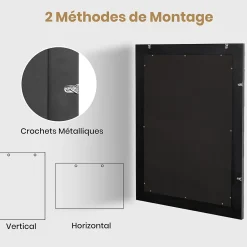 Miroir Grossissant|Giantex Miroir Mural Rectangulaire 80 x 60 Cm (L x l) avec Cadre en Bois d'Hévéa Naturel,Crochets Métalliques, pour Salle de Bain,Chambre