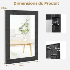 Miroir Grossissant|Giantex Miroir Mural Rectangulaire 80 x 60 Cm (L x l) avec Cadre en Bois d'Hévéa Naturel,Crochets Métalliques, pour Salle de Bain,Chambre